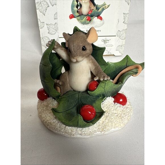 CHARMING TAILS HAPPY HOLLY DAYS MOUSE FIGURINE 87/136 FITZ & FLOYD - Picture 2 of 6